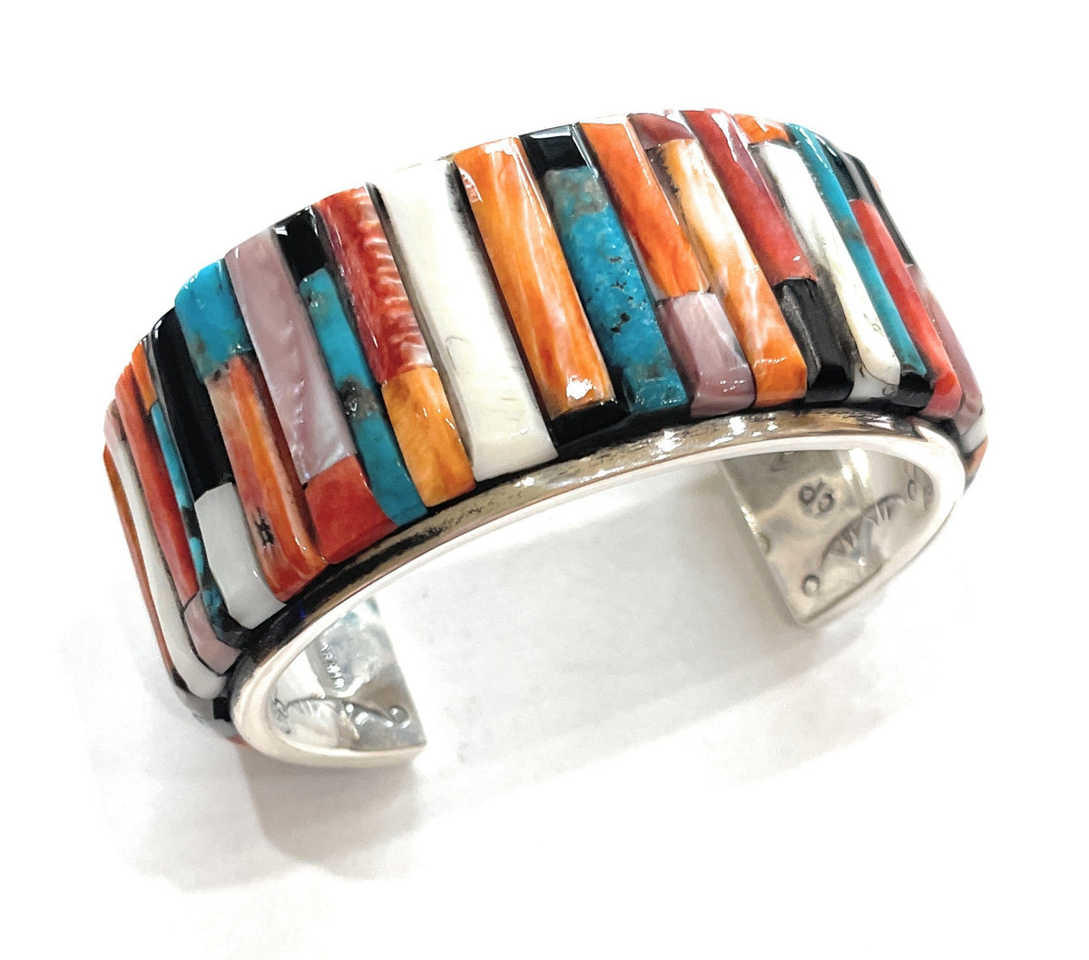 Handcrafted Sterling Silver & Multi Stone Cobblestone Cuff Bracelet