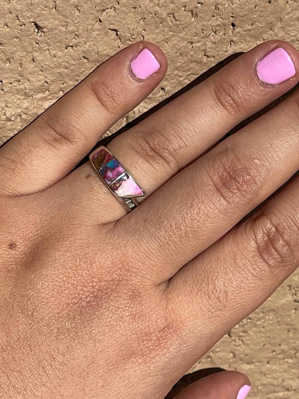 Handcrafted Pink Dream Triangle Stacker Ring