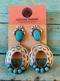 Handcrafted Sterling Silver & Turquoise Concho Dangle Earrings