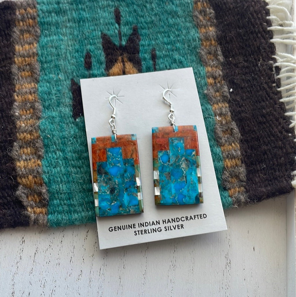 Handcrafted Multi Stone Inlay Dangle Earrings