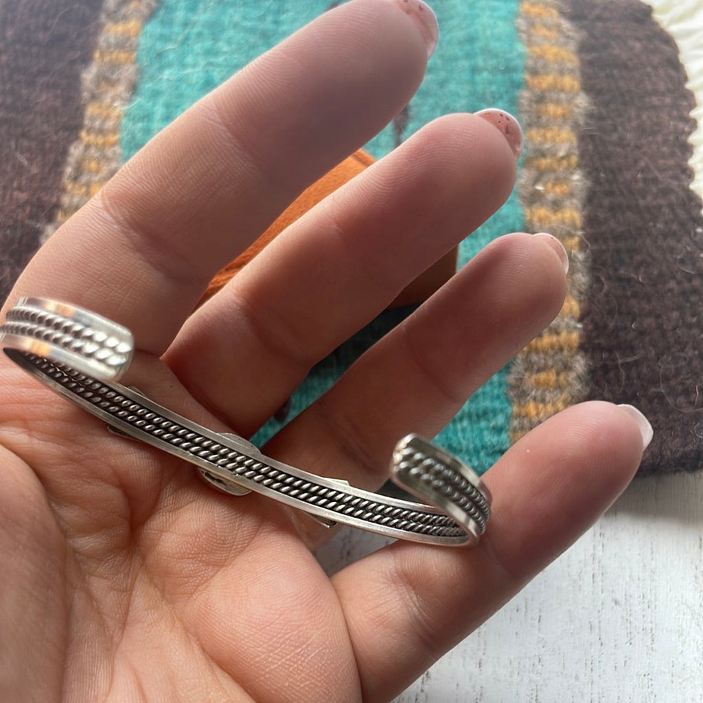 Handcrafted  Spice And Sterling Silver Single Stone Adjustable Cuff Bracelet