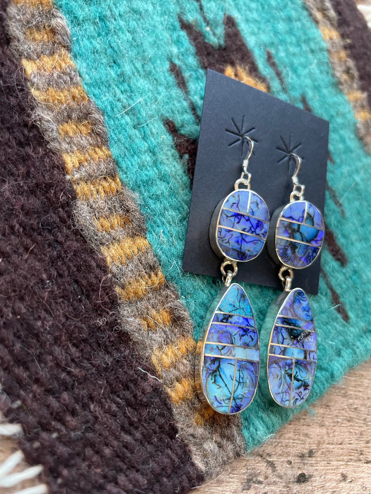 Handcrafted Blue Opal Web & Sterling Silver Dangle Earrings Signed