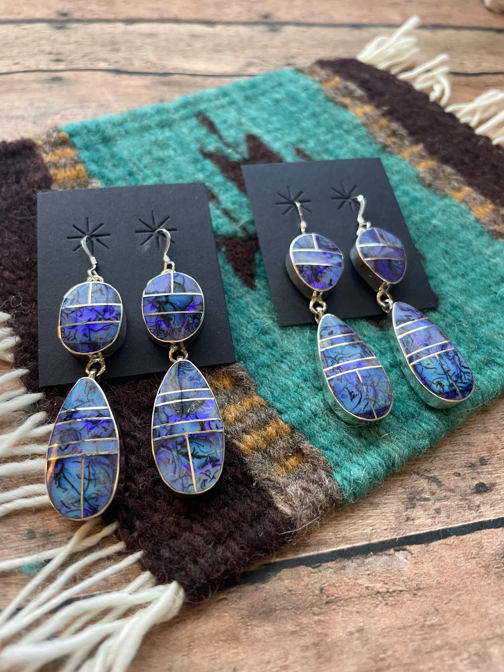 Handcrafted Blue Opal Web & Sterling Silver Dangle Earrings Signed
