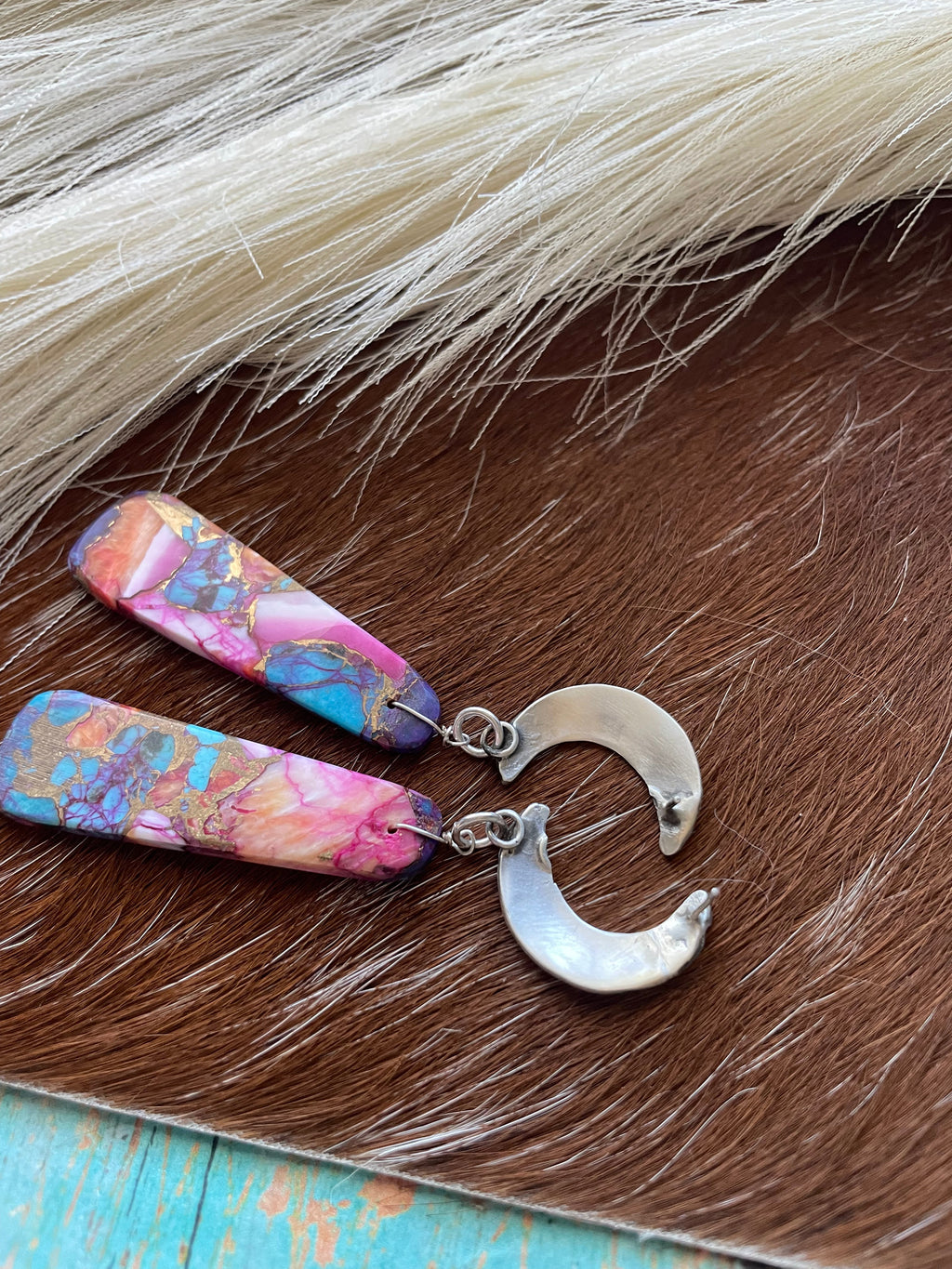 Pink Dream Mohave & Sterling Silver Moon Slab Dangles