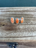 Handcrafted Sterling Silver And Light Orange Spiny Adjustable Triple Threat Knuckler Ring