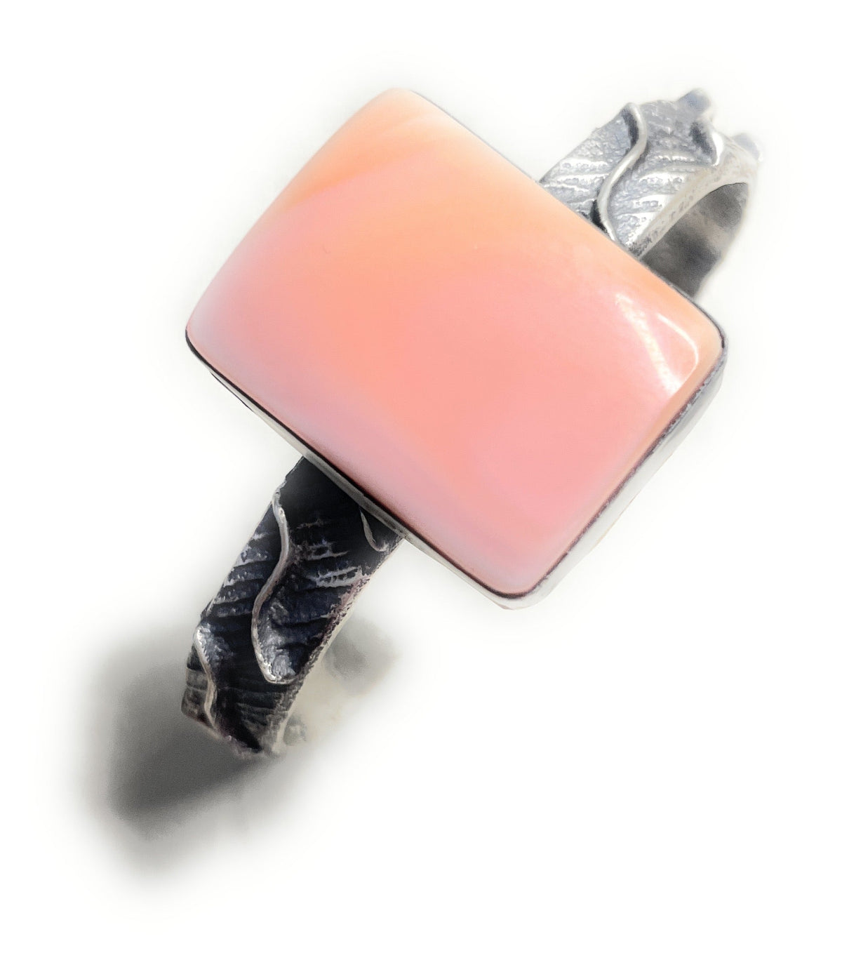Handcrafted Pink Conch & Tufa Cast Cuff Bracelet Signed