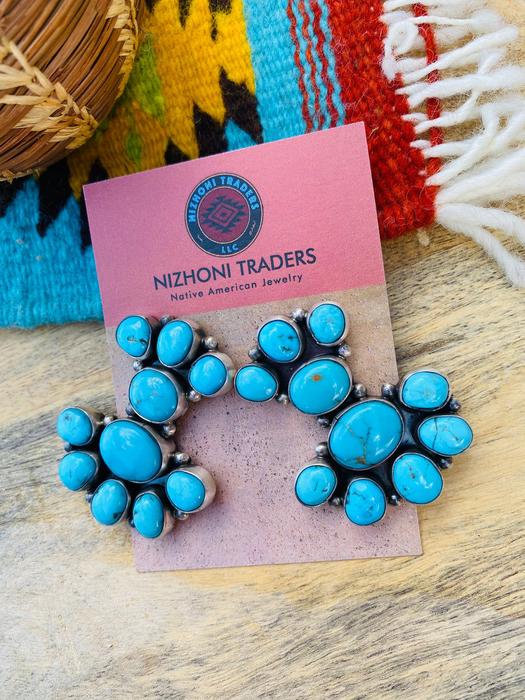 Handcrafted Sterling Silver & Kingman Turquoise Cluster Earrings