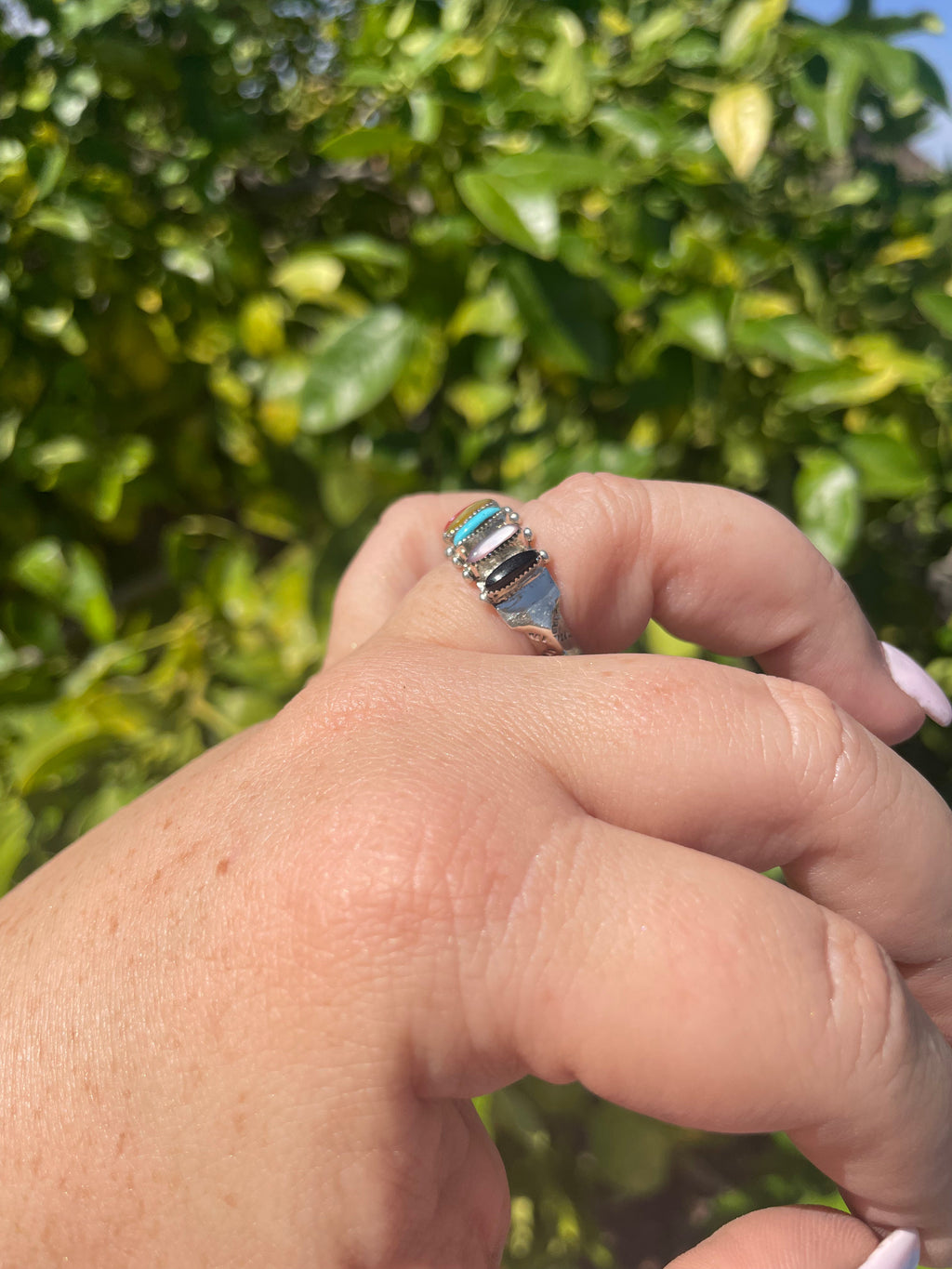 Handcrafted Sterling Silver Multi Colored 6 Stone Ring