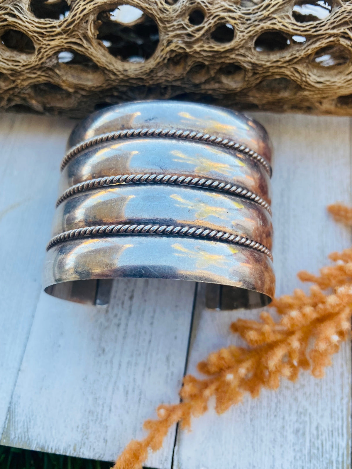 Handcrafted Vintage Sterling Silver Cuff Bracelet Signed