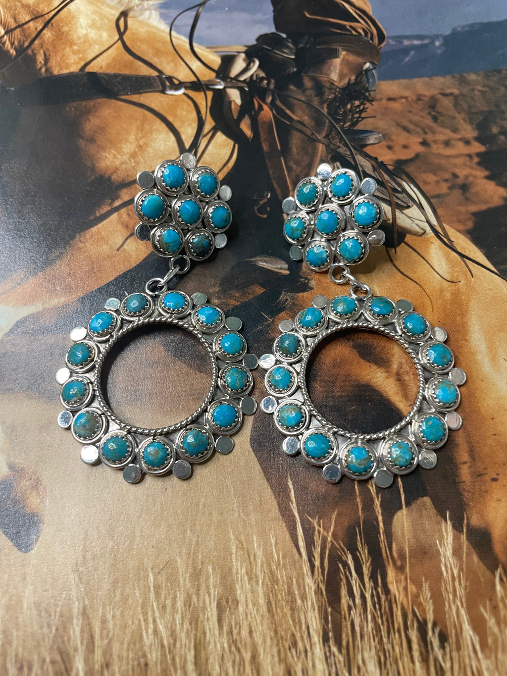 Handcrafted Sterling Silver & Turquoise Dangle Earrings Signed