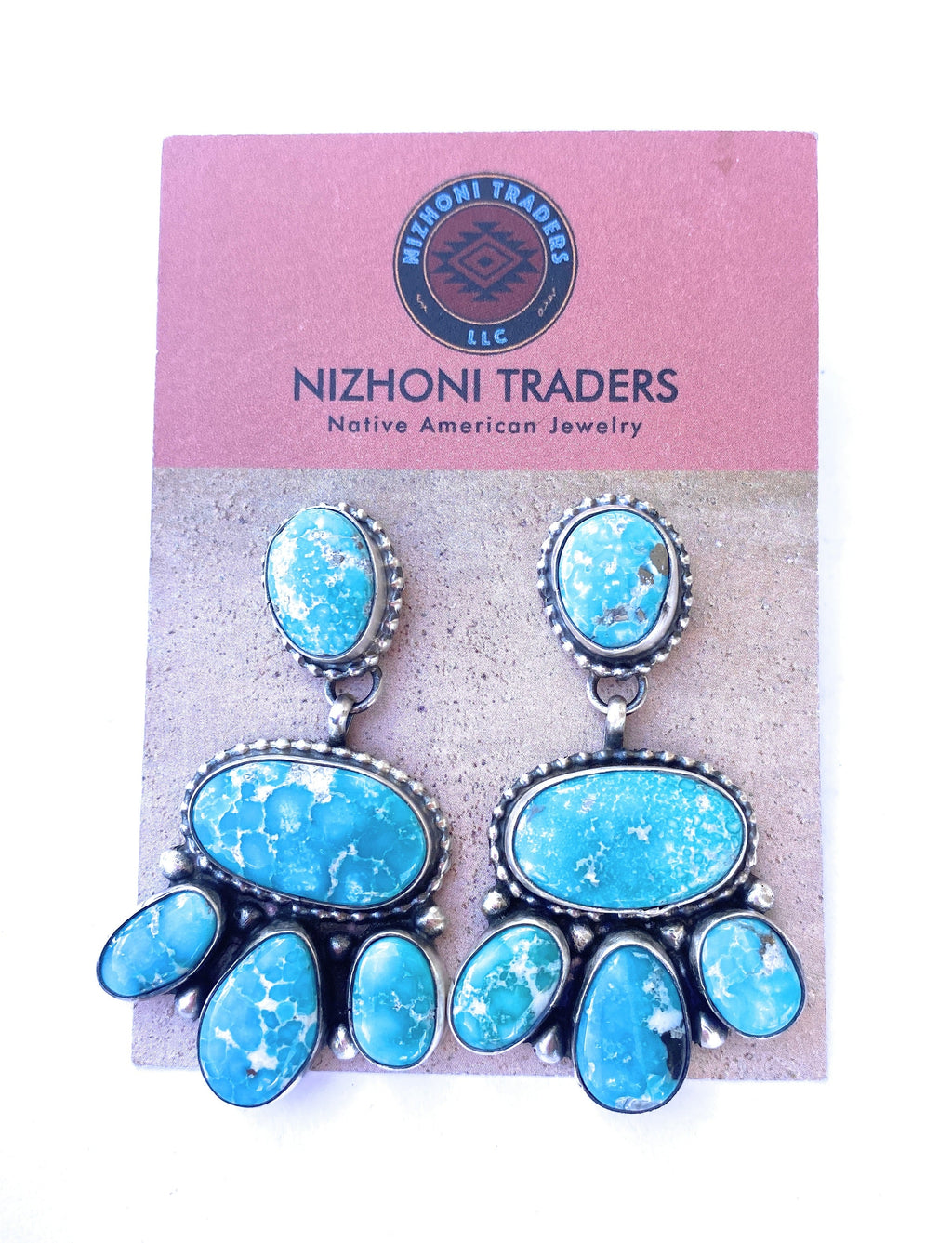 Handcrafted Turquoise & Sterling Silver Cluster Dangle Earrings