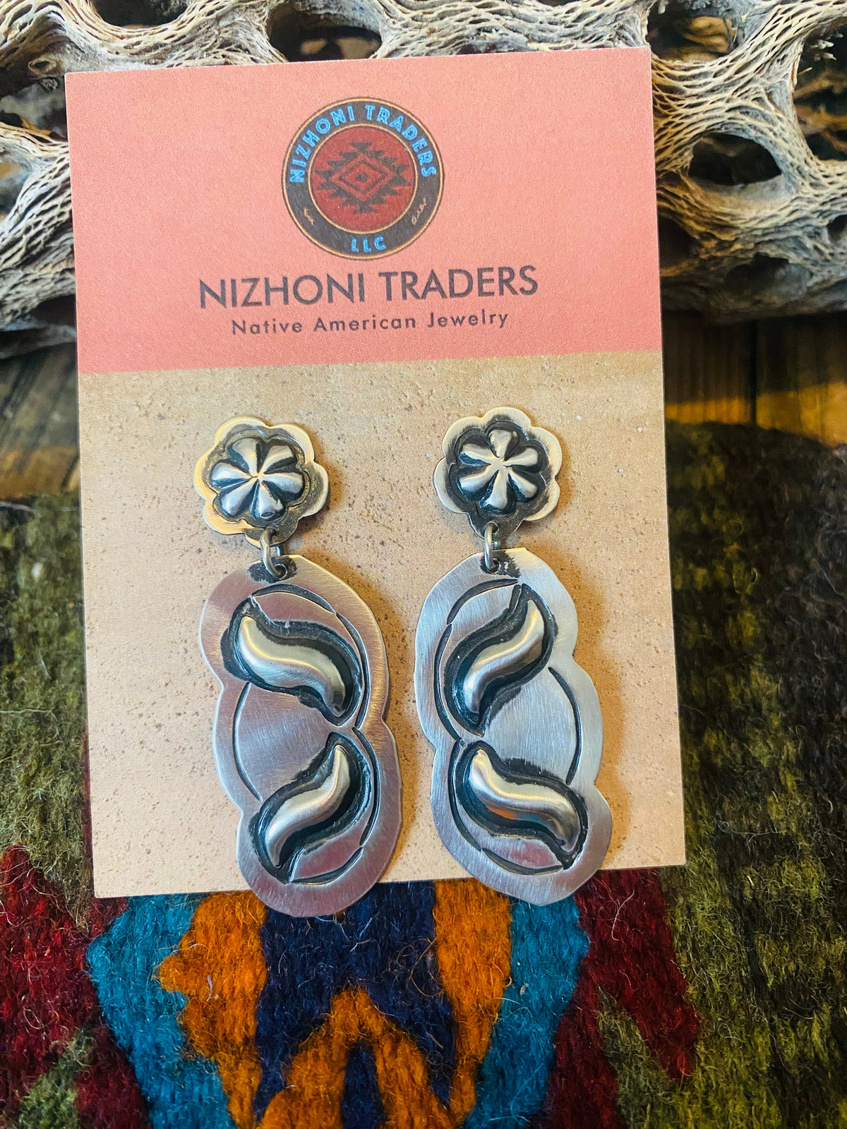 Handcrafted Sterling Silver Concho Dangle Earrings By Leander Tahe