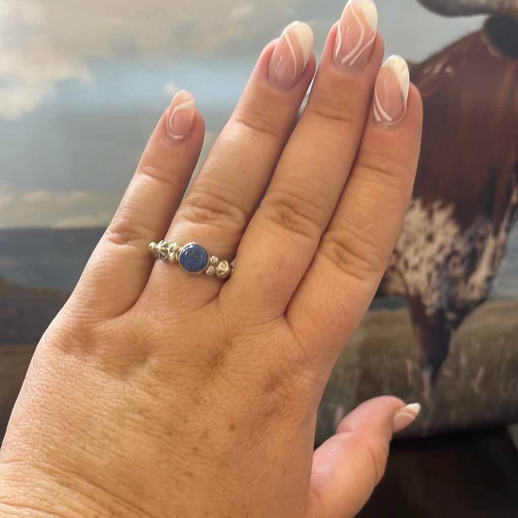 Handcrafted Small Stone Lapis & Sterling Silver Ring