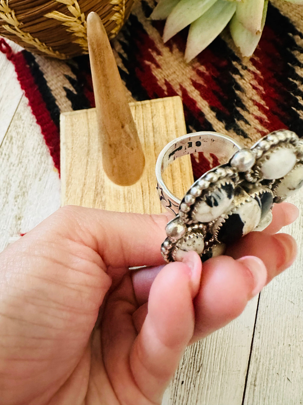 Handcrafted Sterling Silver And White Buffalo Cluster Adjustable Ring