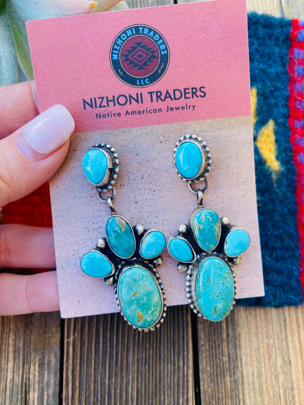 Handcrafted Multi Turquoise & Sterling Silver Cluster Dangle Earrings