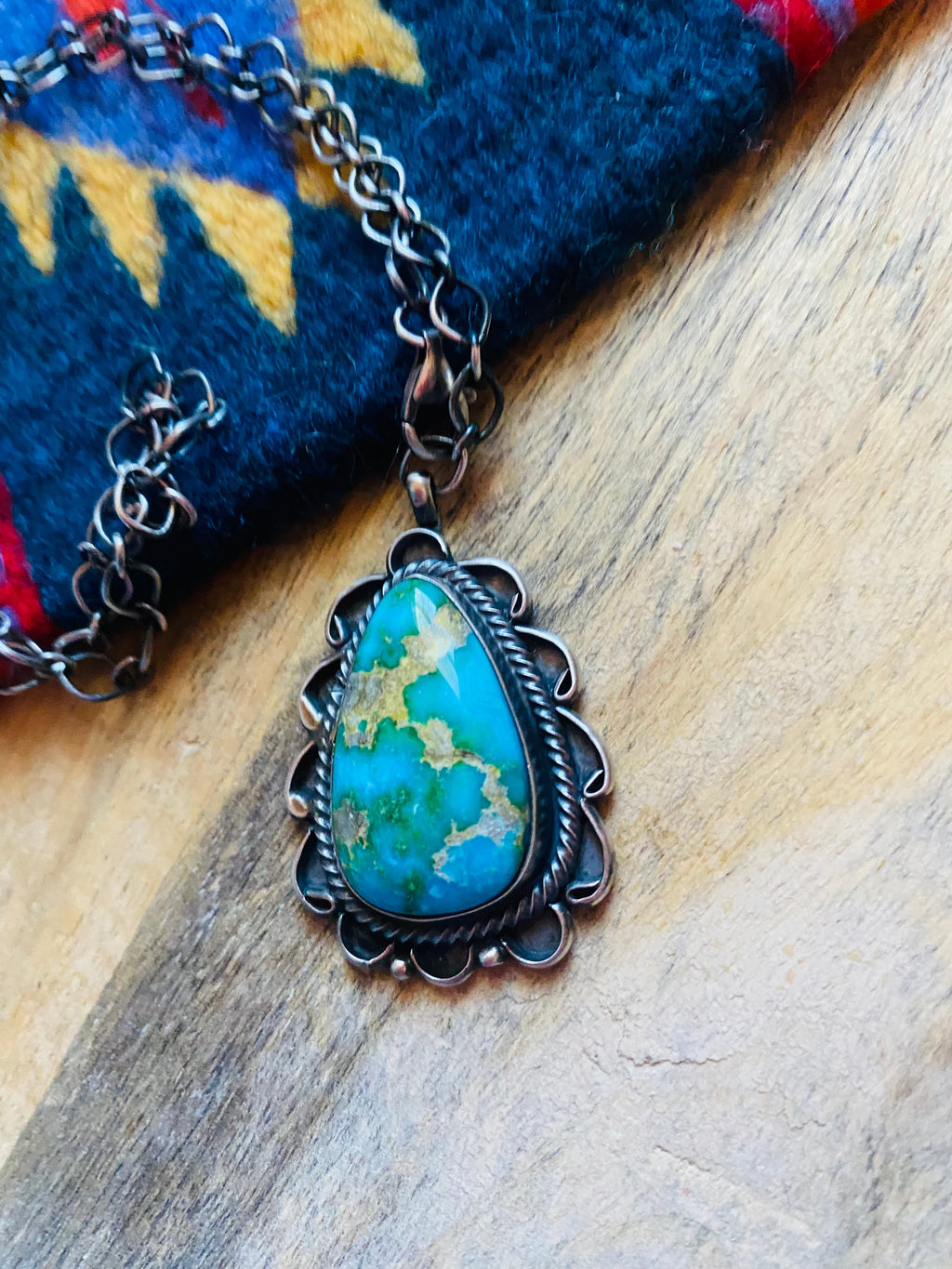 Handcrafted Sterling Silver & Royston Turquoise Necklace Signed