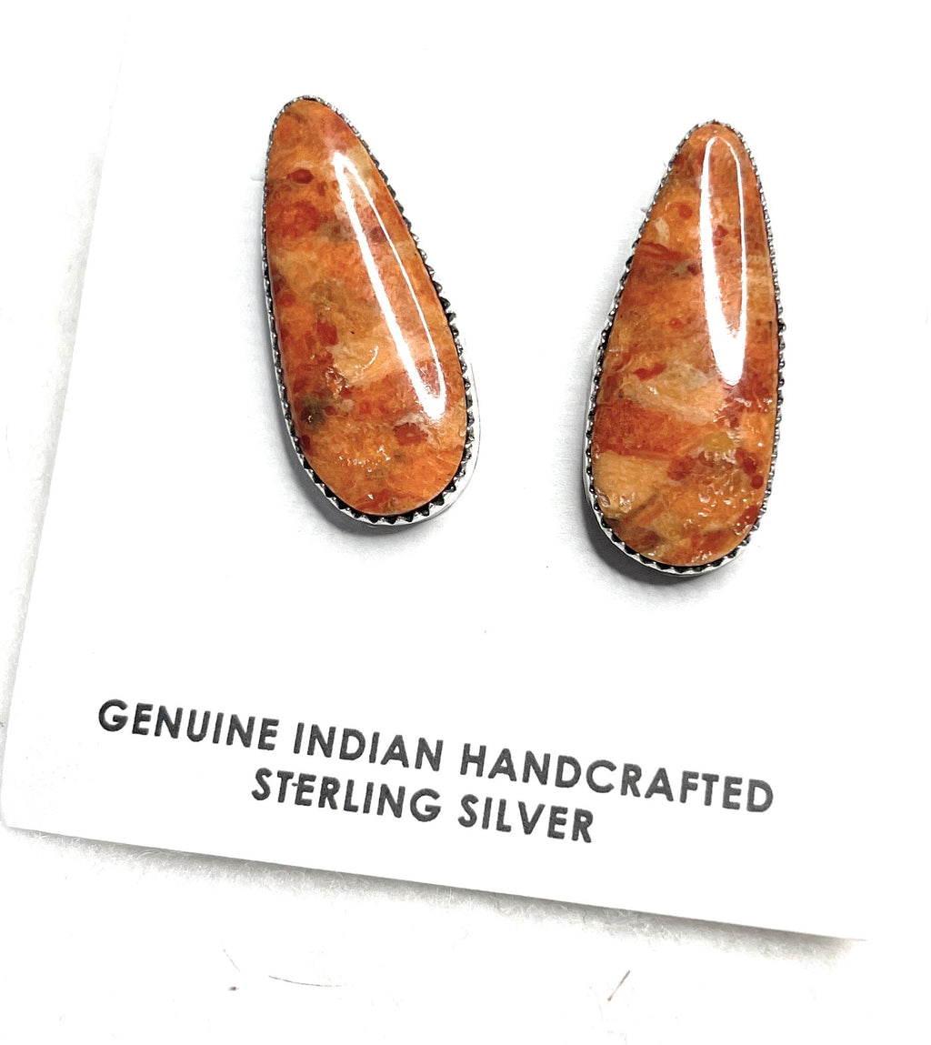 Handcrafted Apple Coral And Sterling Silver Earrings