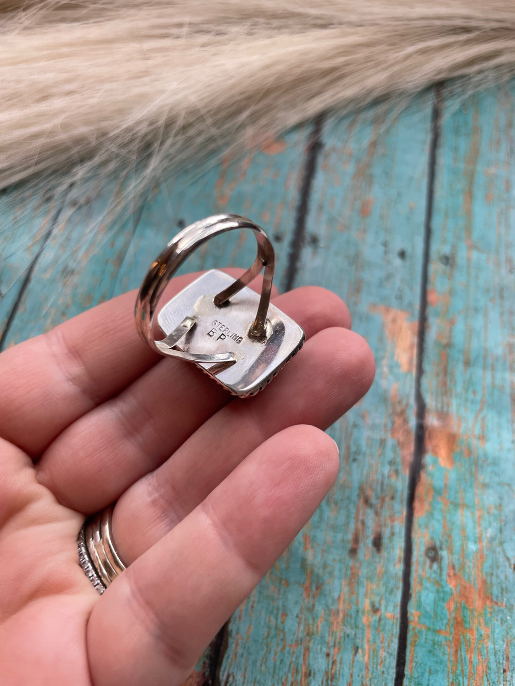 Handcrafted Sterling Silver Multi Stone Ring Signed Size 14