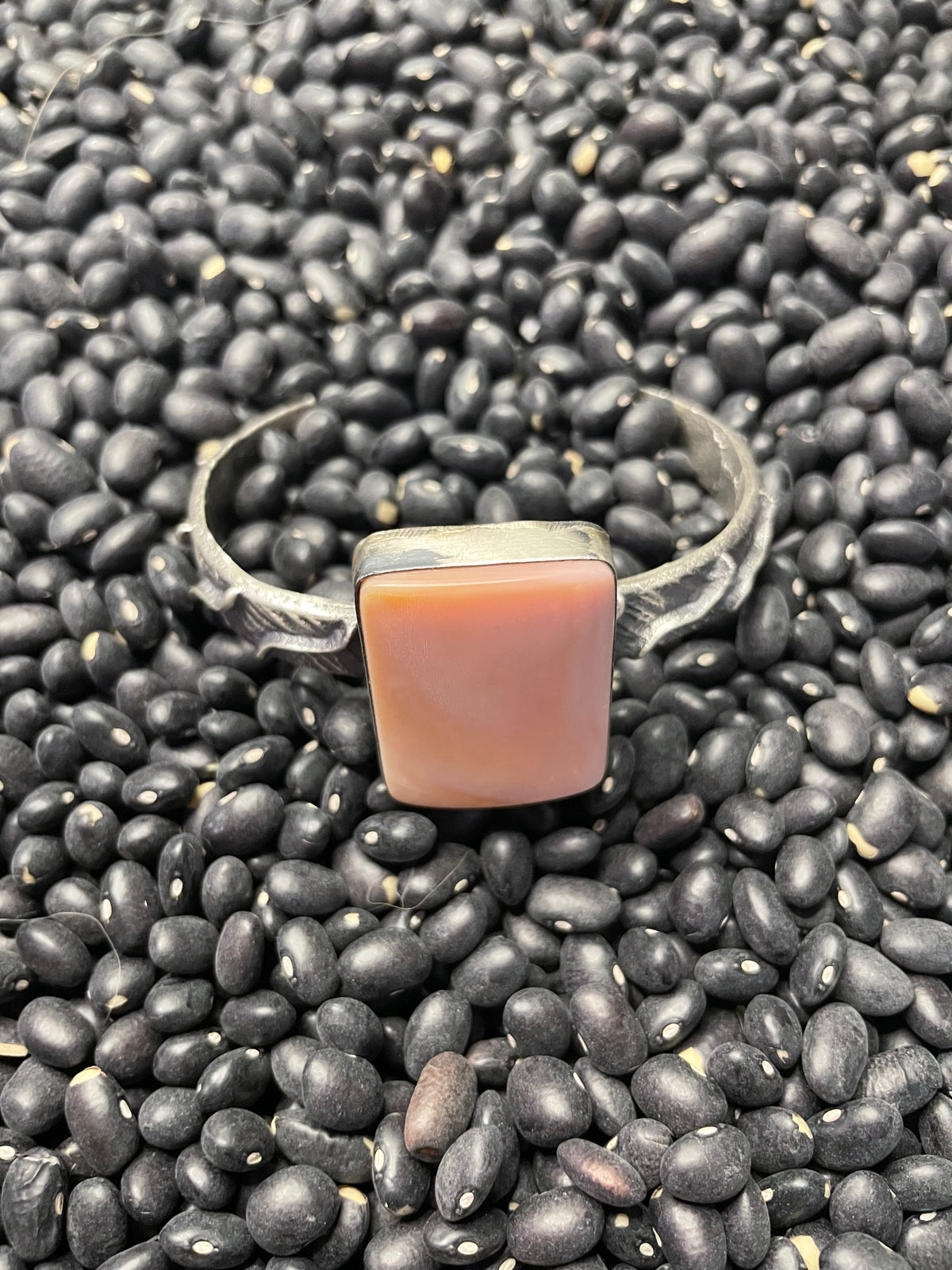 Handcrafted Pink Conch & Tufa Cast Cuff Bracelet Signed