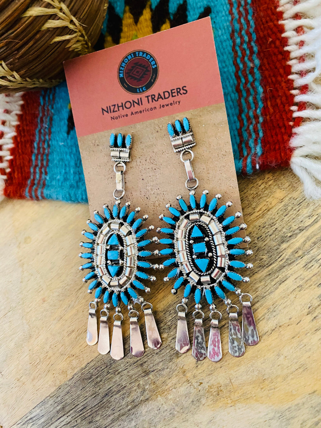 Handcrafted Sterling Silver & Turquoise Cluster Dangle Earrings