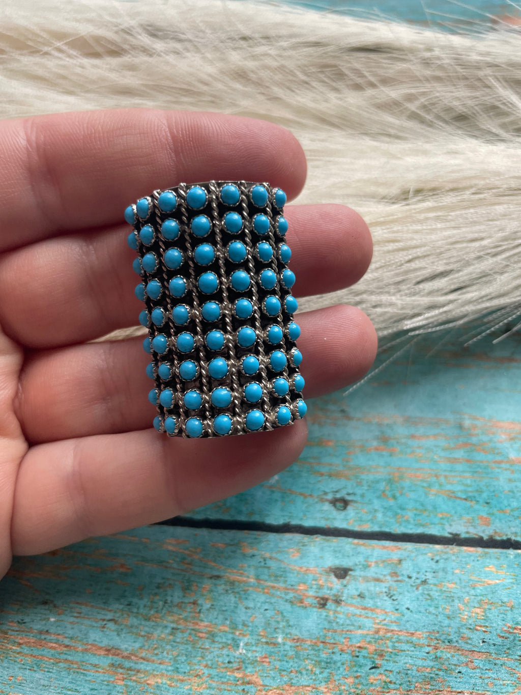 Handcrafted Sterling Silver And Turquoise Rectangle Ring Size 7