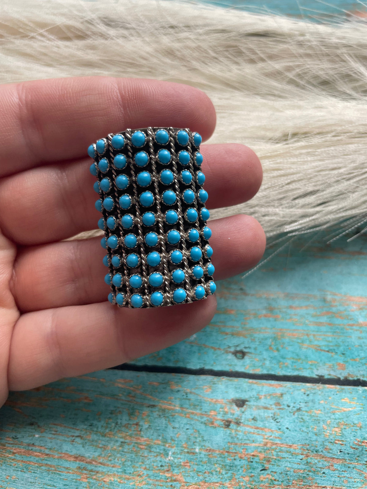 Handcrafted Sterling Silver And Turquoise Rectangle Ring Size 7