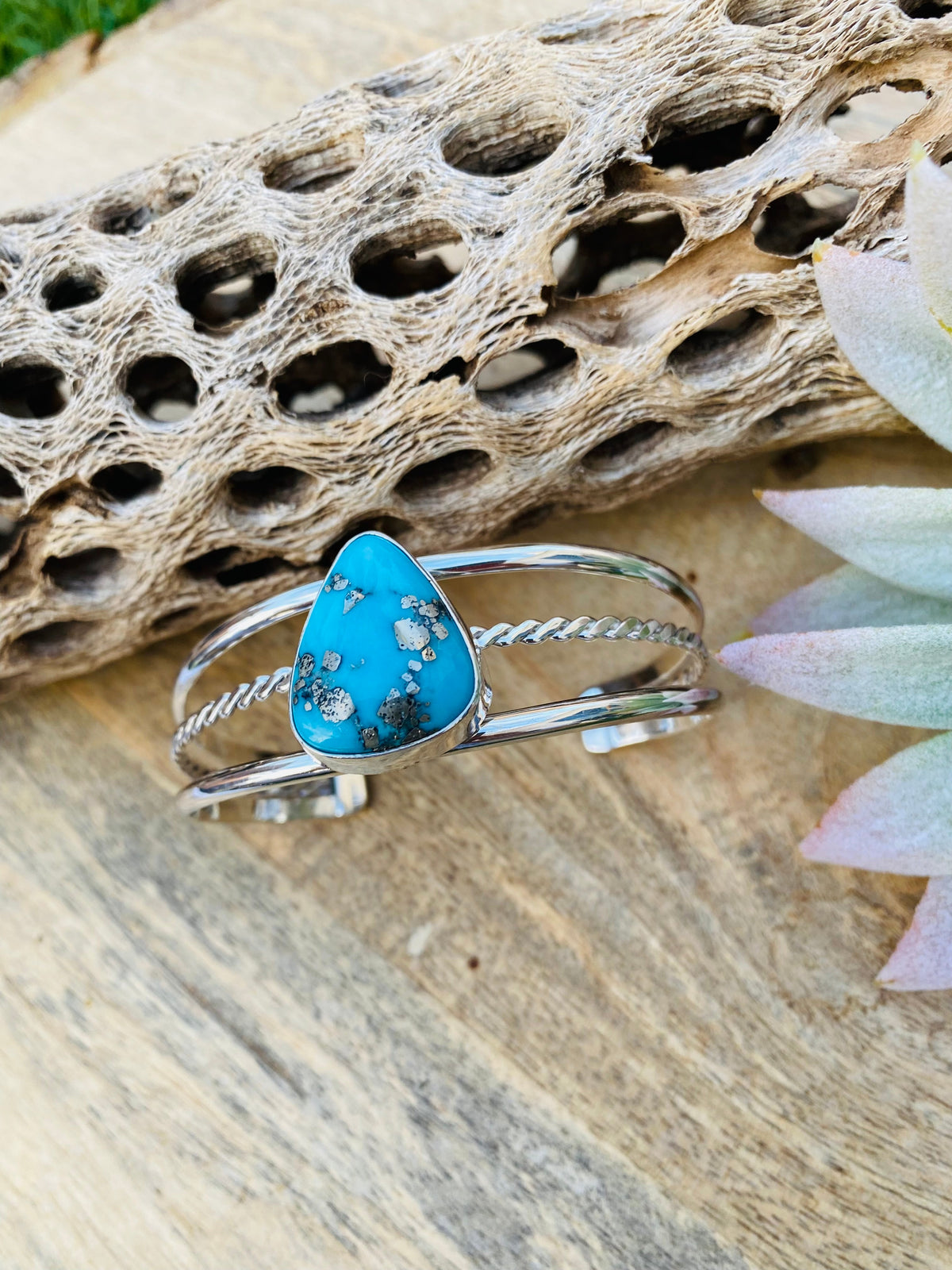 Handcrafted Kingman Turquoise & Sterling Silver Cuff Bracelet