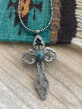 Handcrafted Sterling Silver & Turquoise Cross Pendant Signed Eugene Mitchell