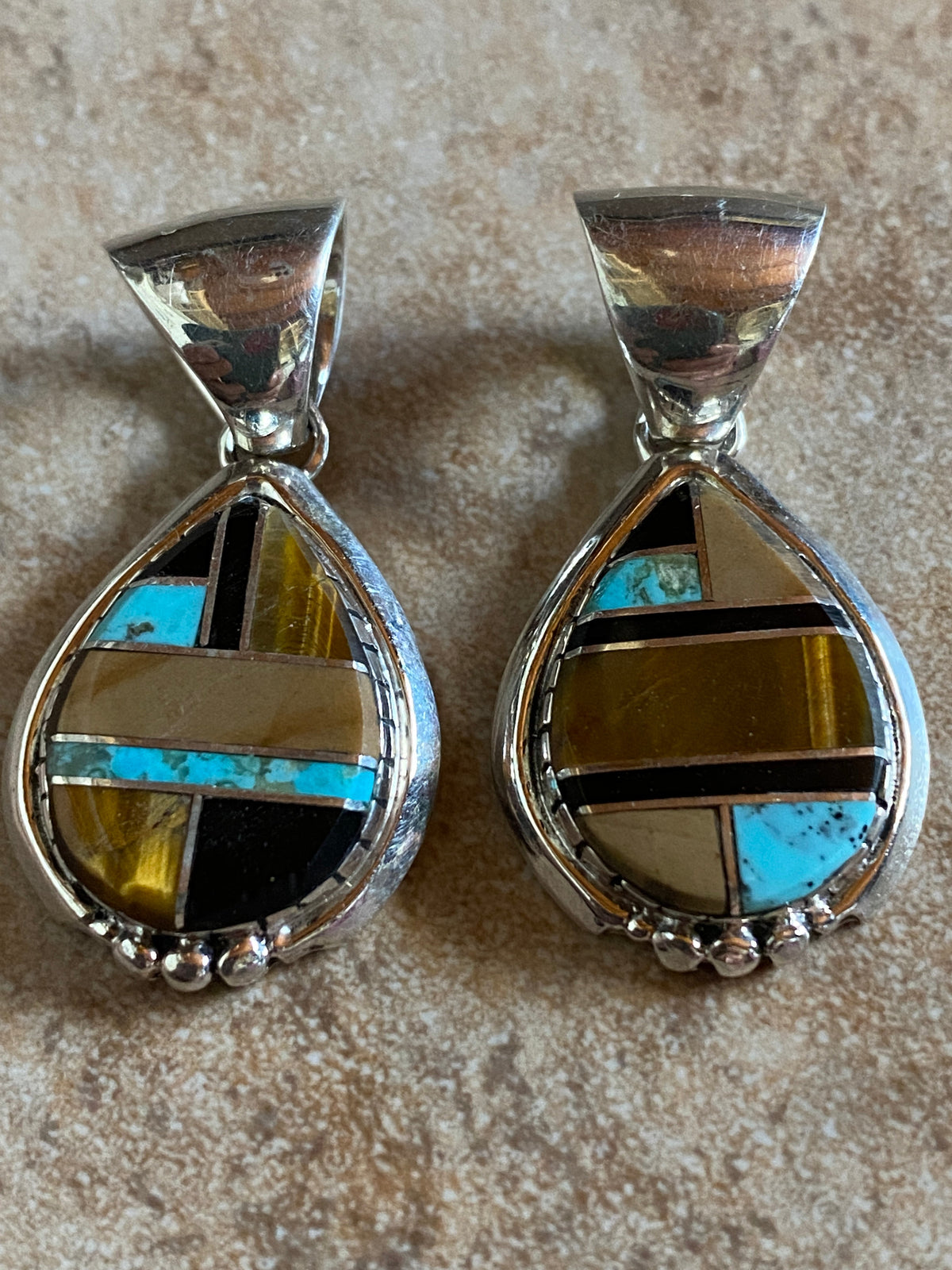 Handcrafted Turquoise petrified wood Pendant
