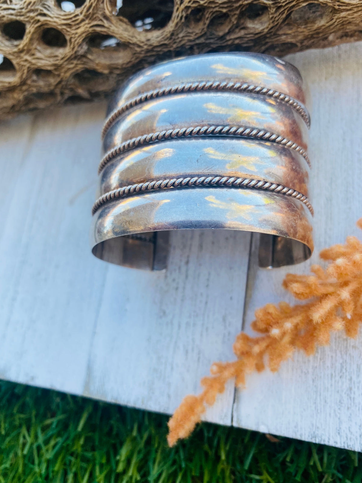 Handcrafted Vintage Sterling Silver Cuff Bracelet Signed