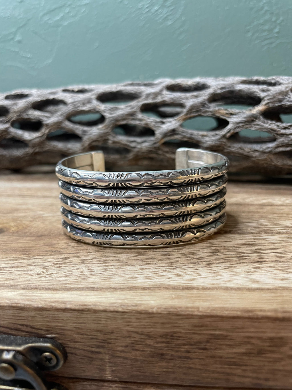 Handcrafted Sterling Silver Hand stamped Cuff Signed