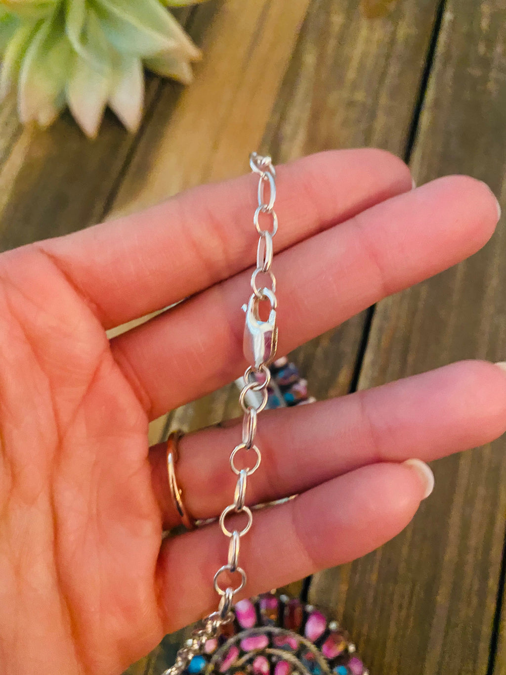 Handcrafted Sterling Silver & Pink Dream Mohave Cluster Necklace by Juliana Williams