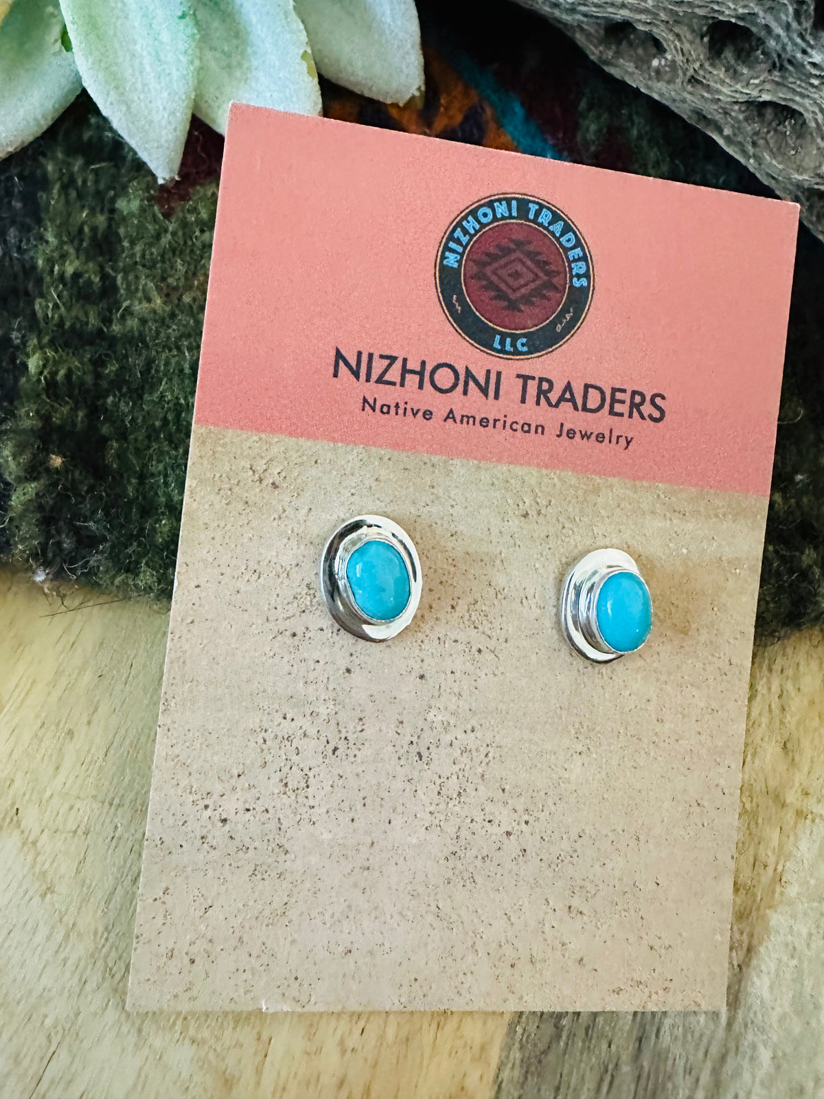 Handcrafted Turquoise & Sterling Silver Oval Stud Earrings