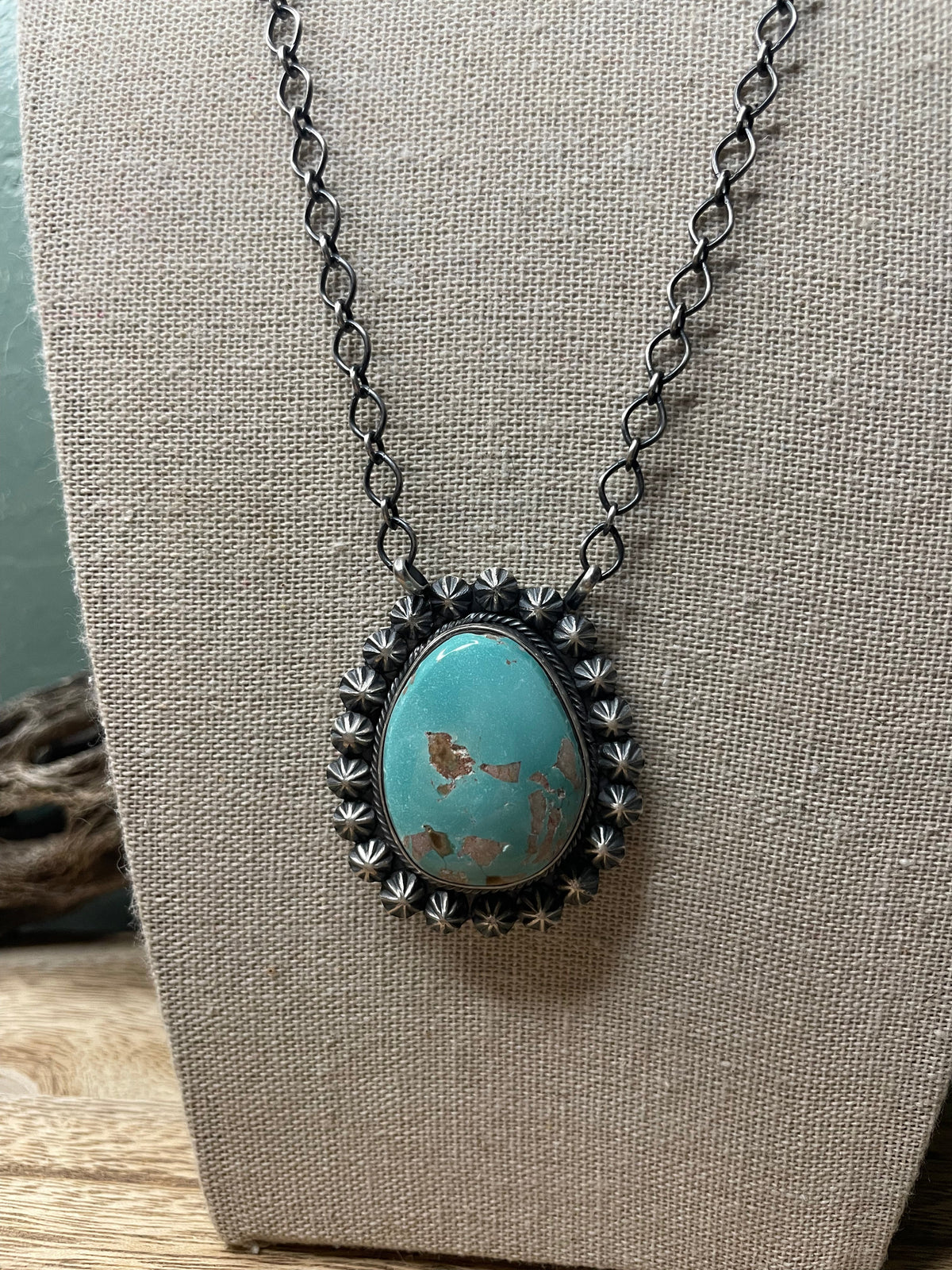 Handcrafted Sterling Silver And Turquoise Necklace Signed