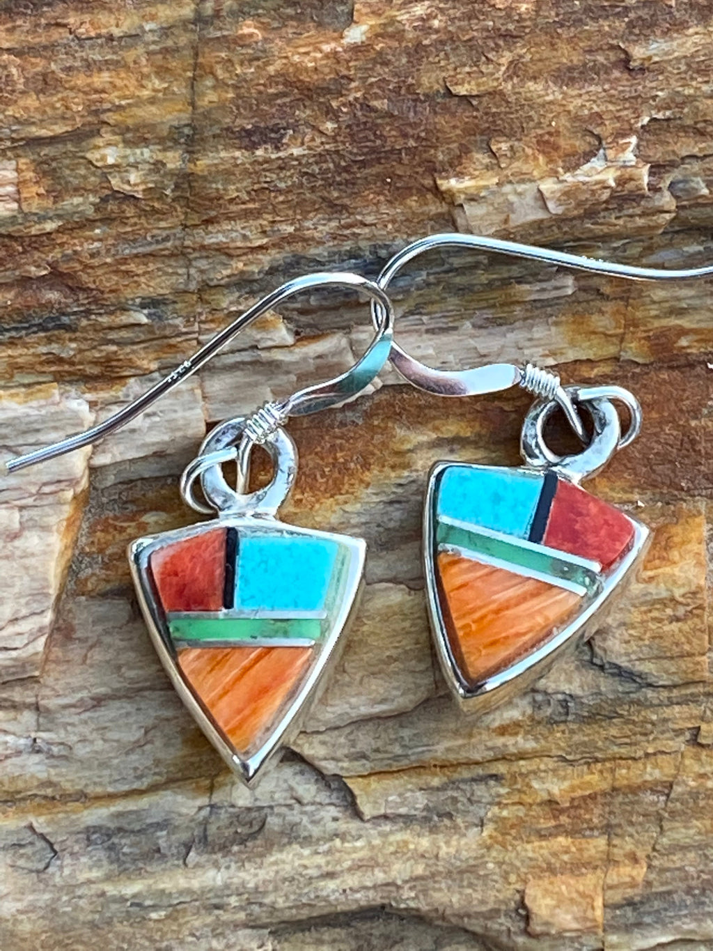 Handcrafted Turquoise Orange Spiny Mini Triangle Drop Earrings