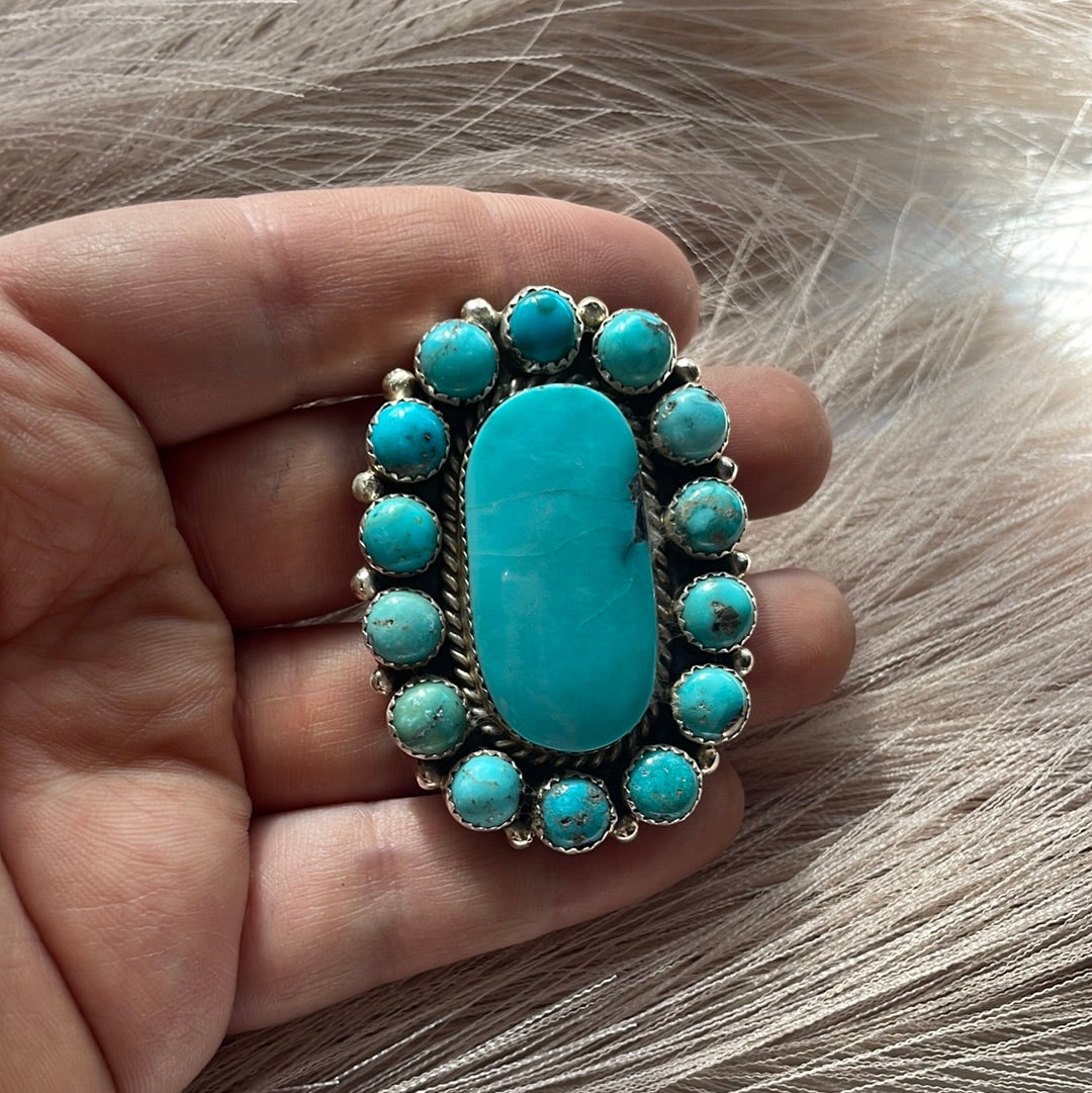 Handcrafted Turquoise & Sterling Silver Ring Size 8 Signed Robert Shakey