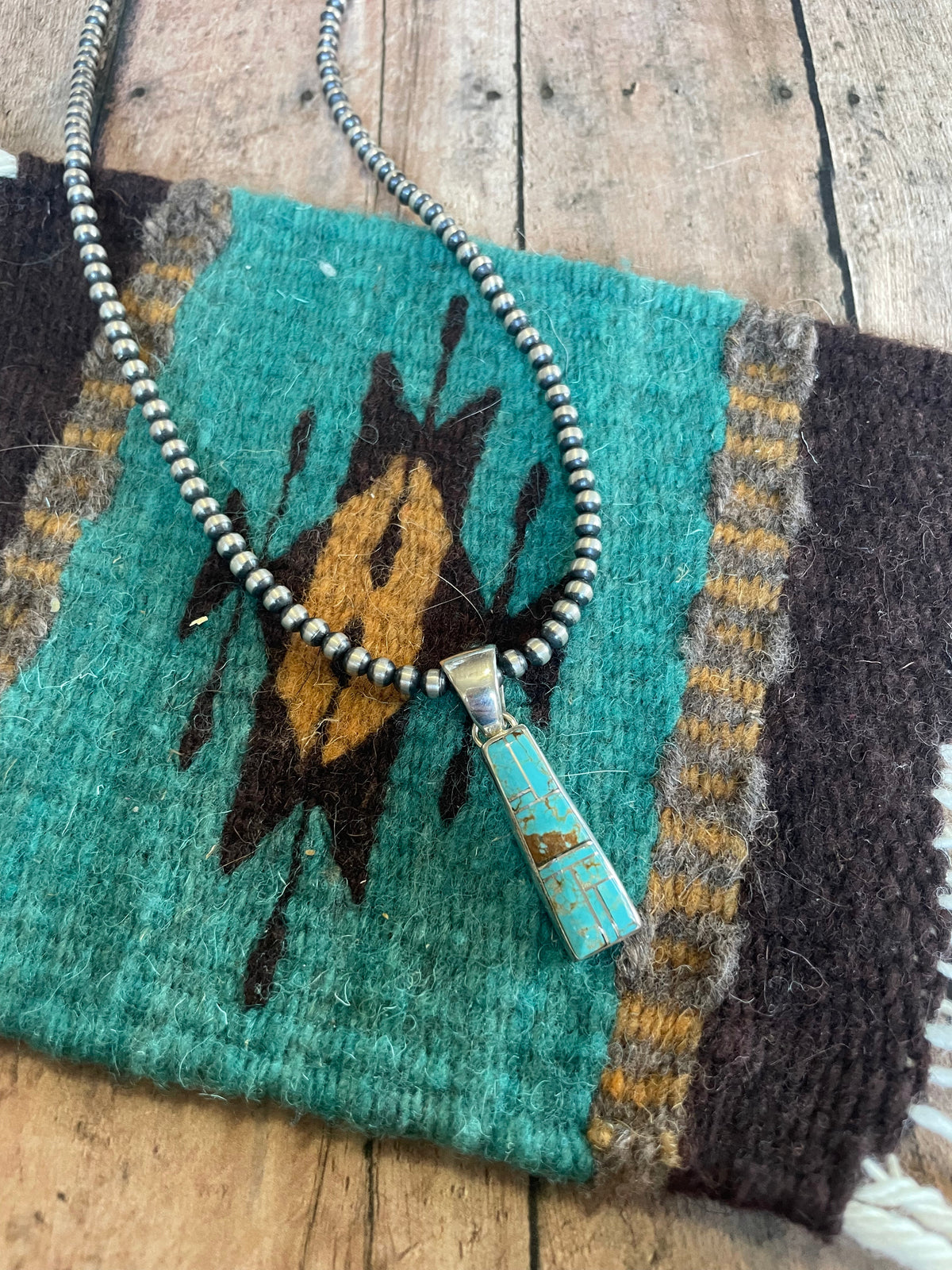 Handcrafted Number 8 Turquoise Inlay & Sterling Silver Pendant Signed