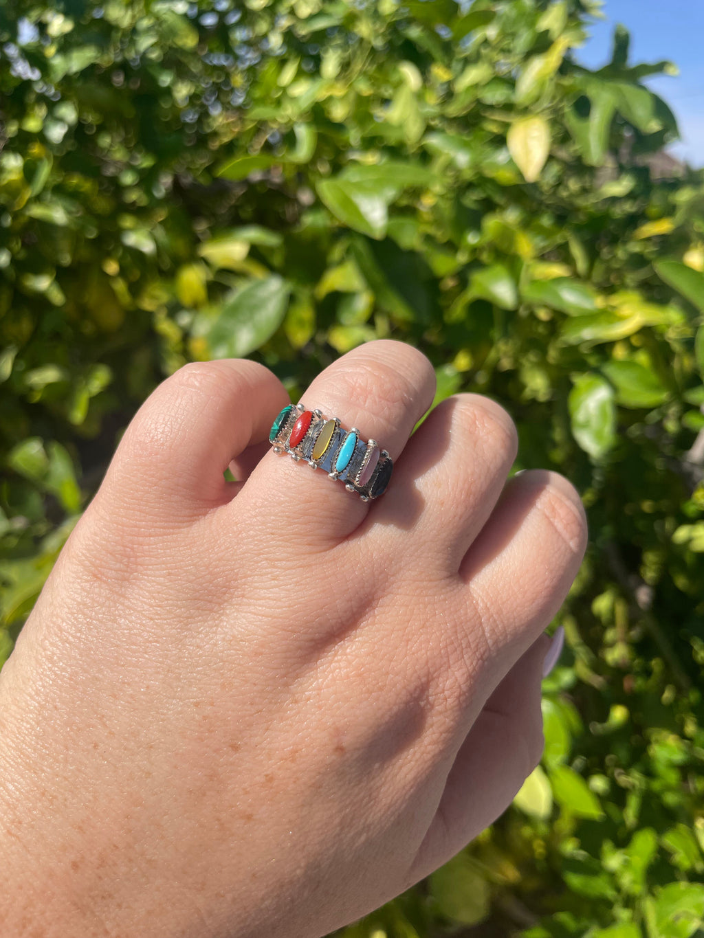 Handcrafted Sterling Silver Multi Colored 6 Stone Ring