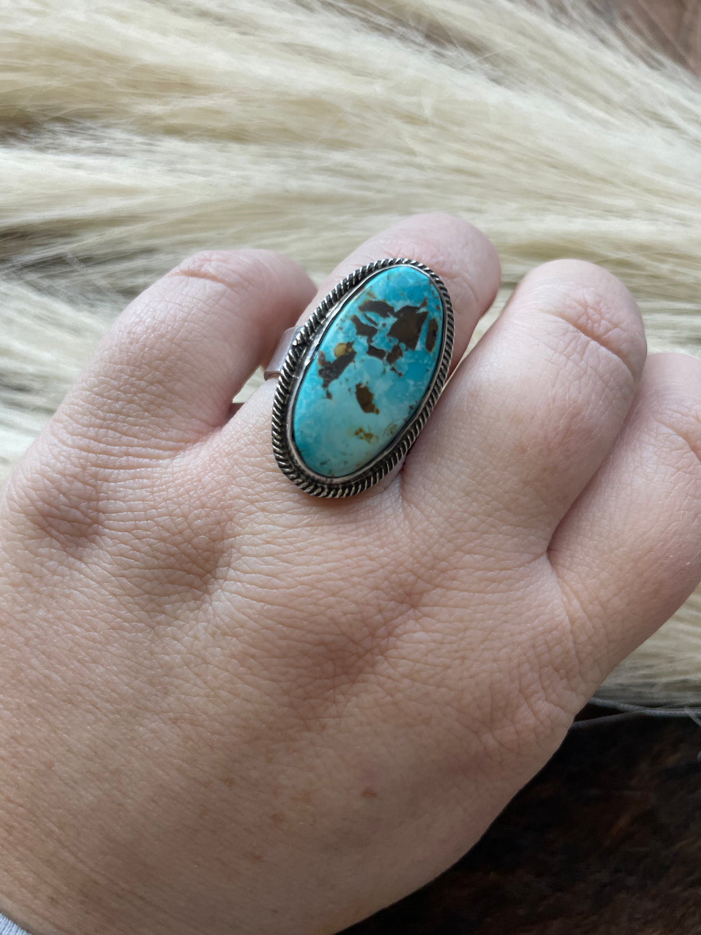 Handcrafted Handmade Royston Turquoise Oval Ring Size 8
