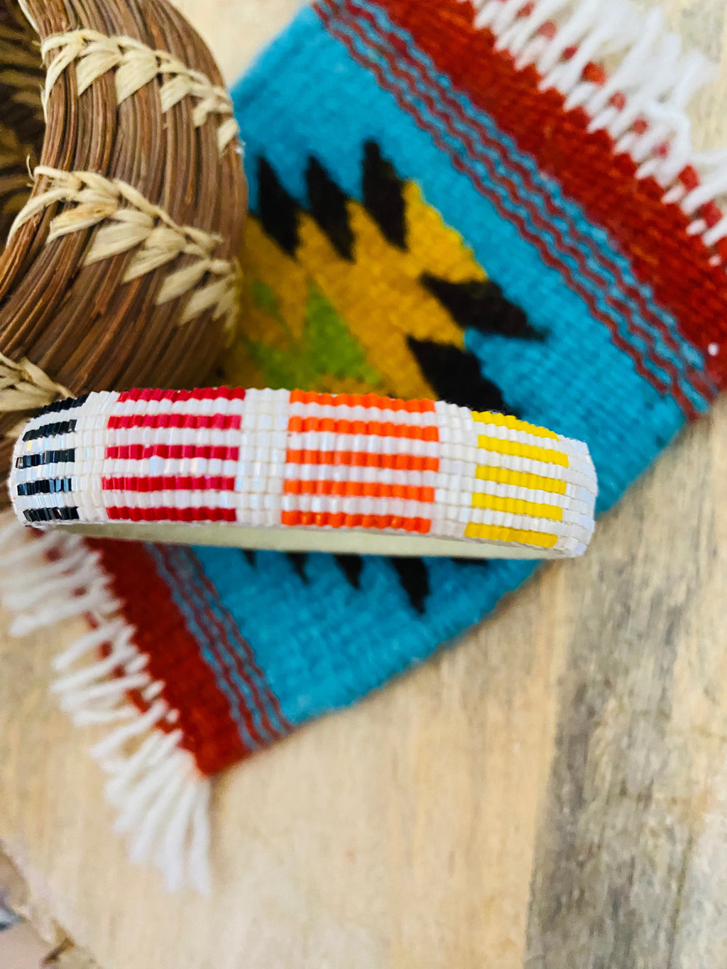 Handcrafted Made Beaded Leather Bangle Bracelet