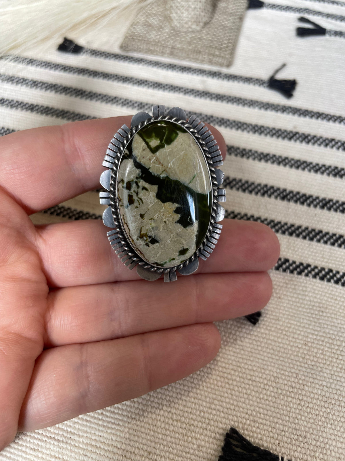 Handcrafted Turquoise & Sterling Silver Ring Size 7 Signed  Russell Sam