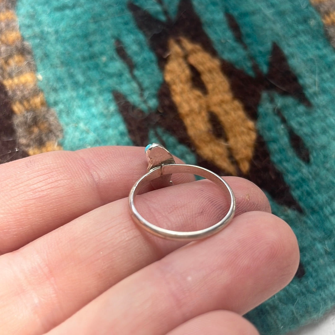 Handcrafted Single Stone Turquoise & Stamped Sterling Silver Ring