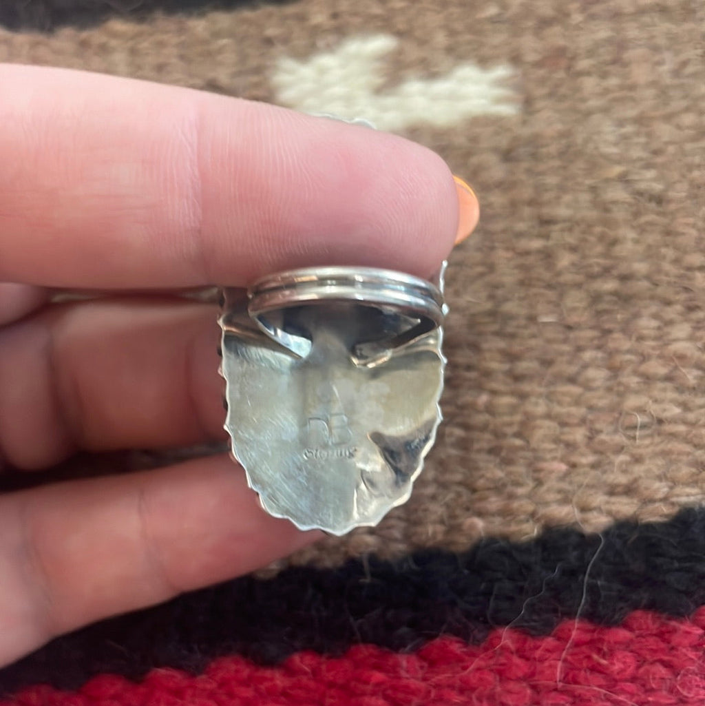 Handcrafted Sterling Silver & White Buffalo Cluster Ring Signed