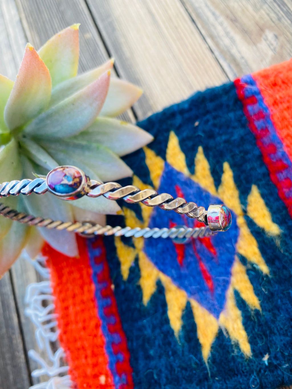 Handcrafted Twisted Sterling Silver & Pink Dream Mohave Bangle Bracelet
