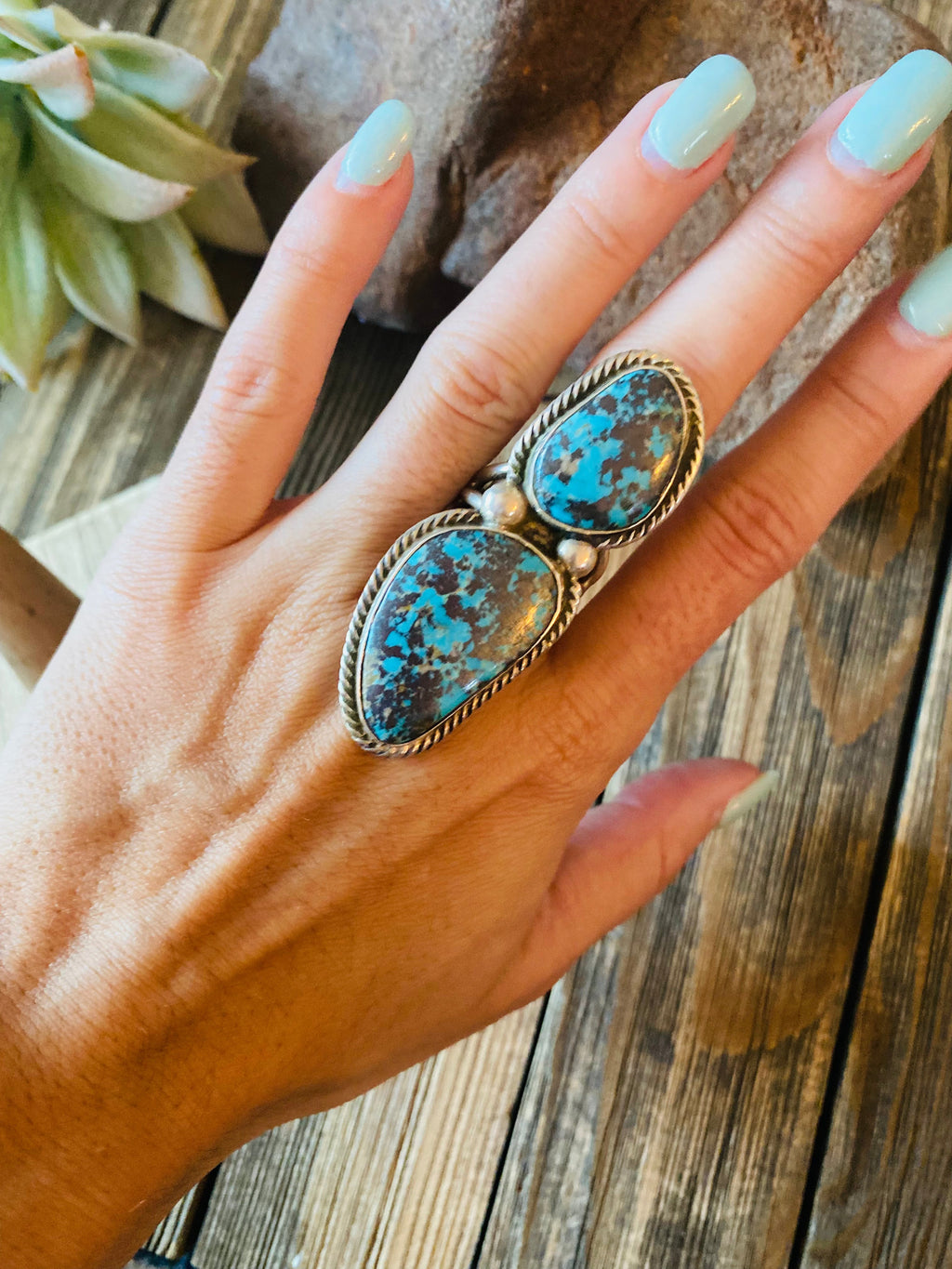 Handcrafted Kingman Turquoise & Sterling Silver Ring Size 6.5