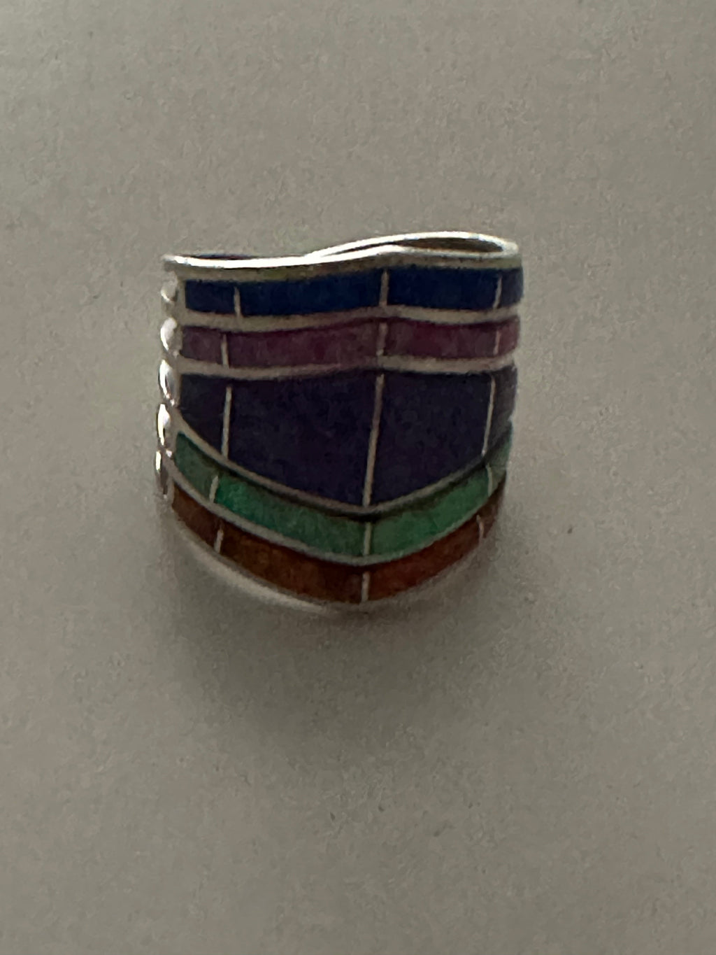 Handcrafted Sterling Silver Tri Color Opal Inlay  Stacker Ring
