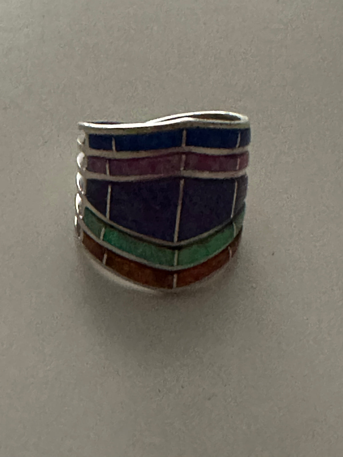 Handcrafted Sterling Silver Tri Color Opal Inlay  Stacker Ring
