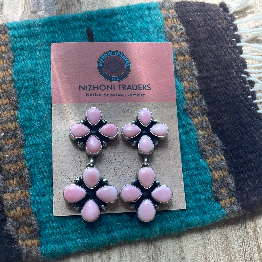 Handcrafted Pink Conch and Sterling Silver Dangle Earrings