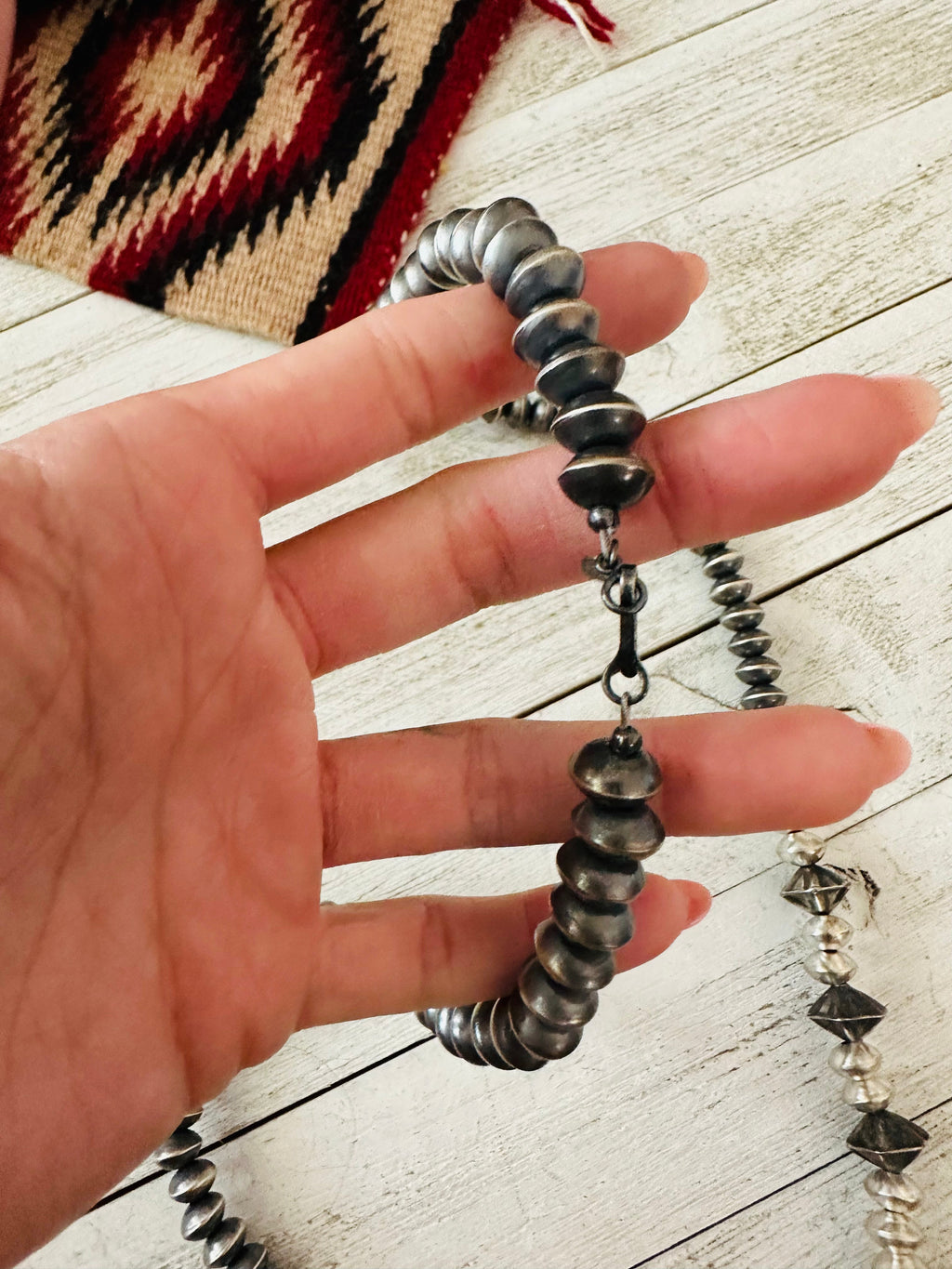 Handcrafted Sterling Silver Pearl Beaded Necklace 30”