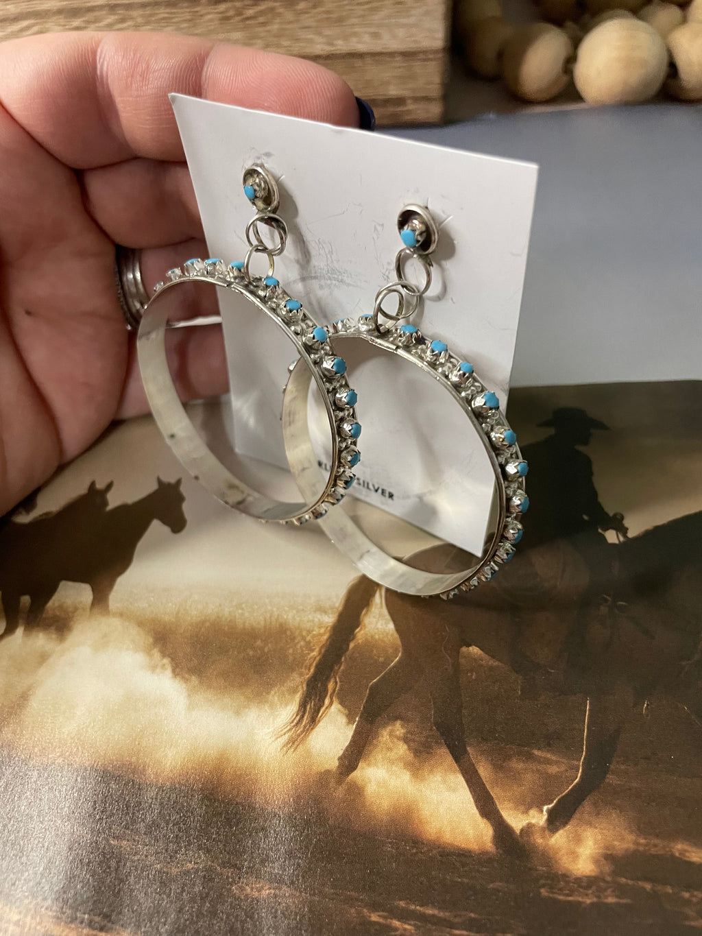 Handcrafted Sterling Silver And Turquoise Hoop Earrings